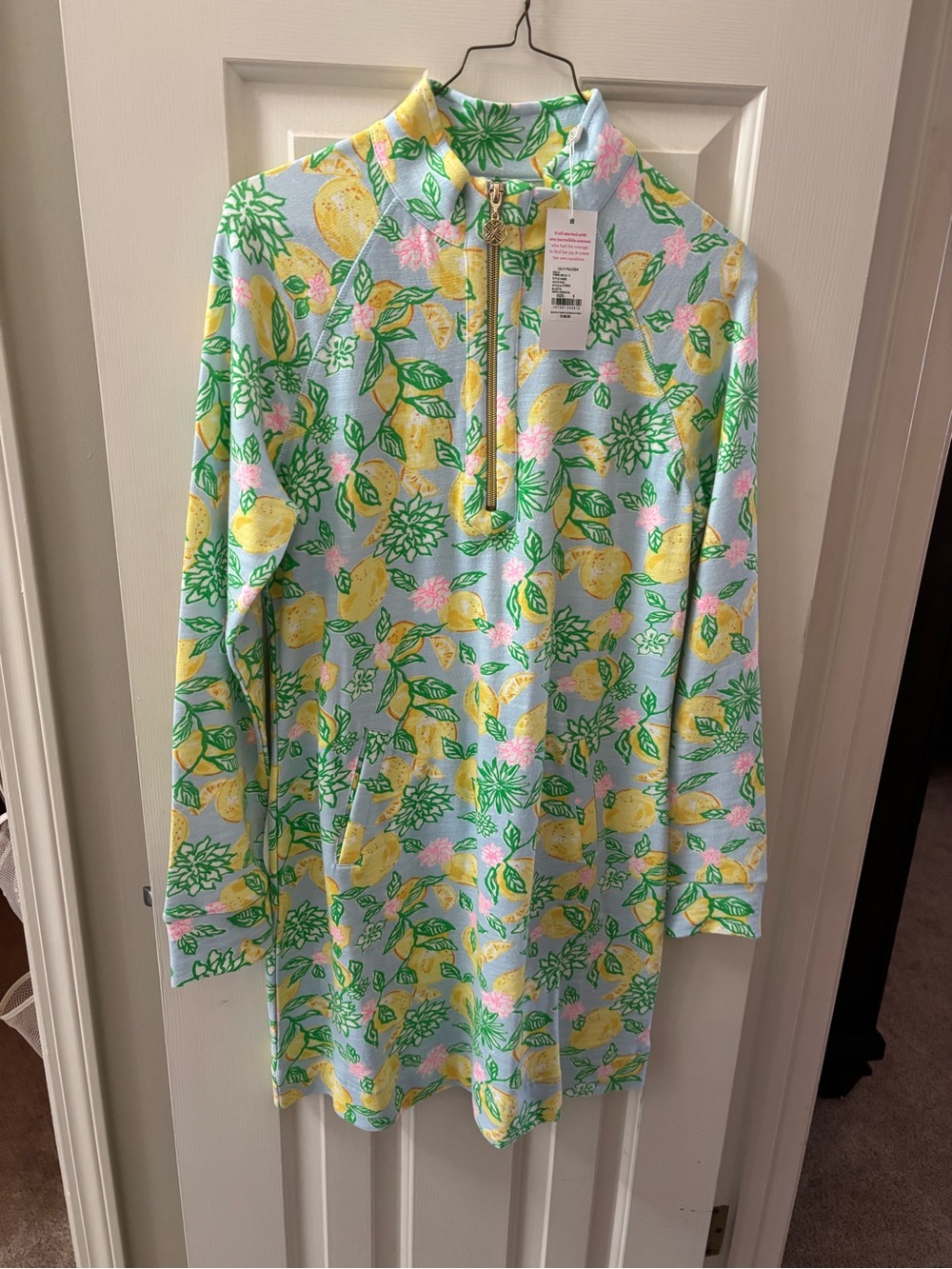 Lilly Pulitzer Blue Lemon Print Quarter-Zip Pullover Dress
